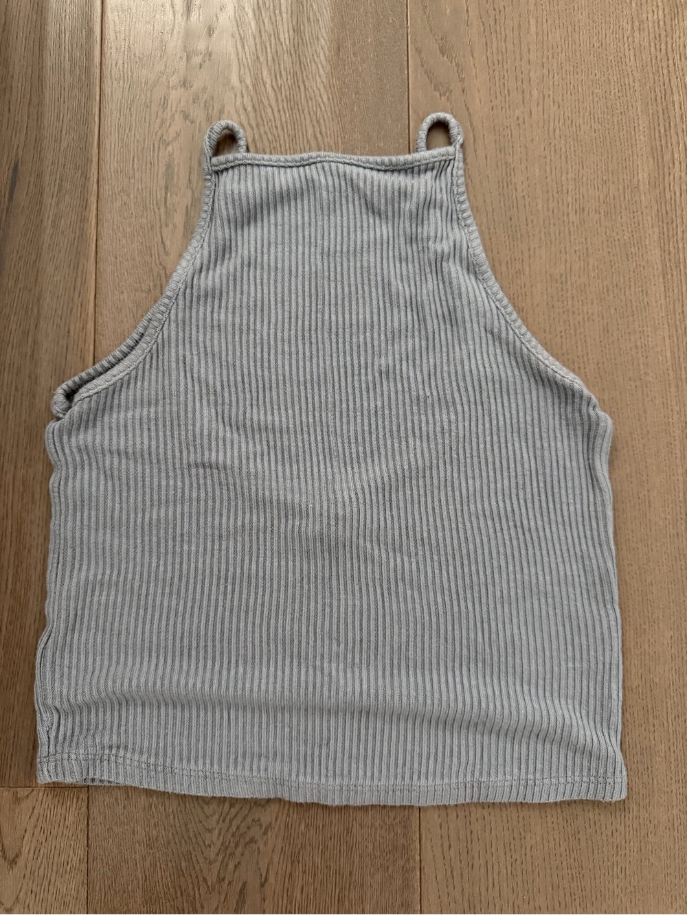 Sleeveless Ribbed High-Neck Crop Top - Light Gray
